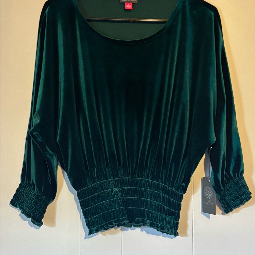 Vince Camuto Green 3/4 Sleeve Ribbed Blouse